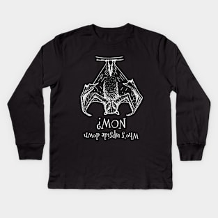 Upside Down Bat (White Print) Kids Long Sleeve T-Shirt